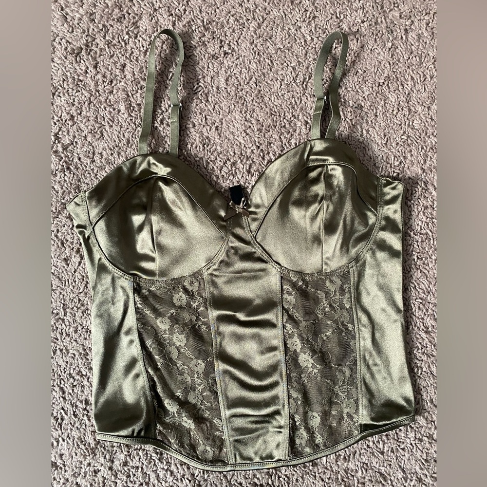 Lace-detail satin bustier top